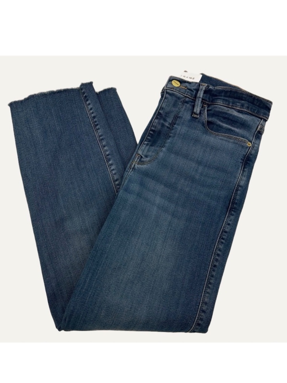 FRAME Le Sylvie Slender Straight Jeans Women’s Size 27 Raw Hem Stretch Denim